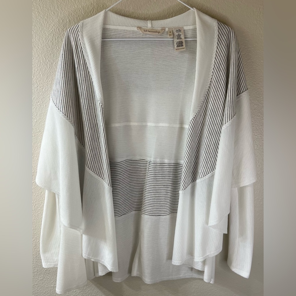 Soft Surroundings Open Front Shawl Collar Cardigan White w Contrast Size M